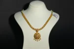 22K Gold Floral Pendant Necklace with Pink and Green Gemstones