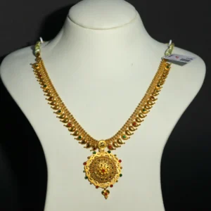 Detailed Mango and Floral Pendant of Gold Necklace