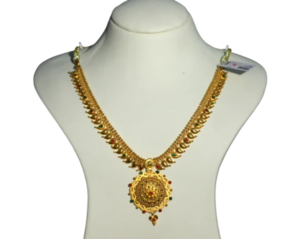 Elegant Gold Necklace with Floral and Mango Design