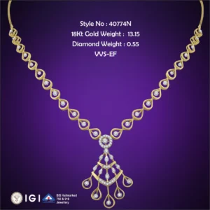 18Kt Gold Diamond Necklace in Madurai - Style No: 40774N - BIS Hallmarked Jewellery