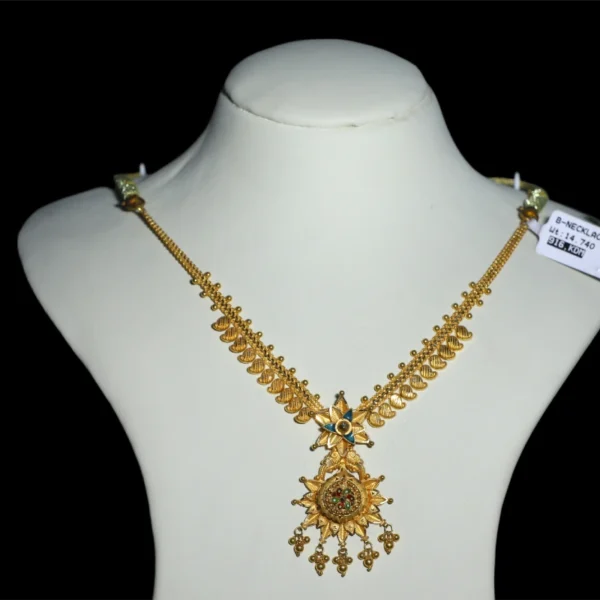 Exquisite 22k Gold Necklace with Lotus & Mango Design