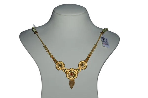 Floral-Gold-Necklace-Madurai-Red-Gemstone