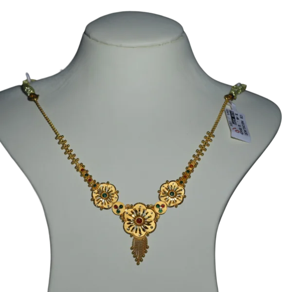 Floral-Gold-Necklace-Madurai-Red-Gemstone