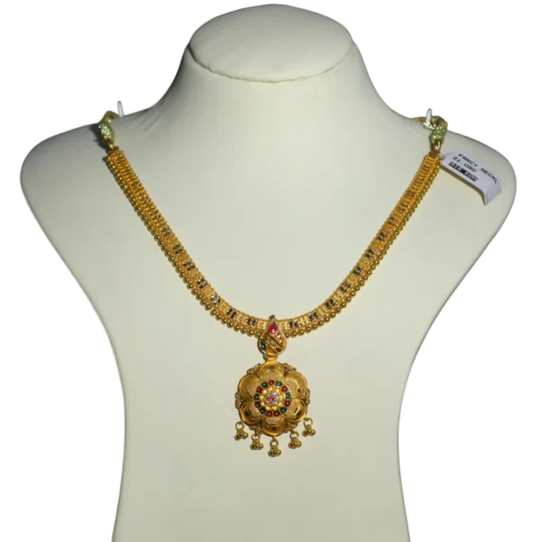 Gold Flower Pendant Necklace with Pink and Green Gemstones