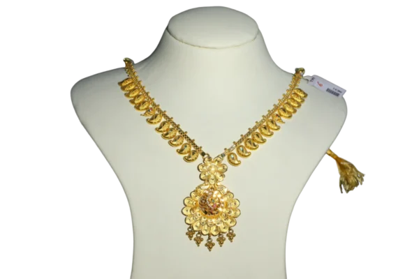 Madurai Gold Necklace - Mango Chain and Lotus Pendant